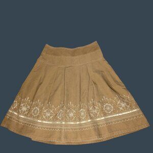 Ann Taylor Loft Womens A-Line Skirt 0 Embroidered Corduroy Knee Length